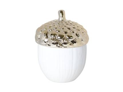 Recipient mare cu capac in forma de ghinda alb/ auriu din ceramica  