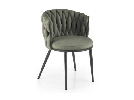 Scaun tapitat K516 elegant, material textil olive 40x48xH79cm, cadru si picioare negre