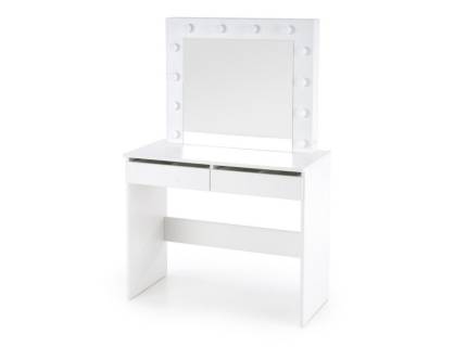 Masa de machiaj cu 2 sertare si oglinda cu led HOLLYWOOD WHITE 94x140x43cm alb