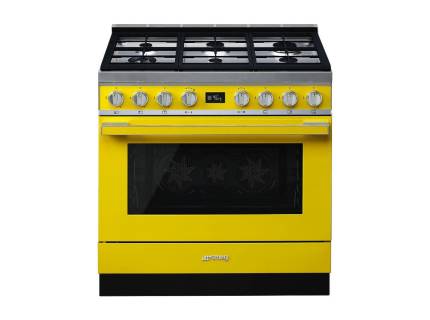 Masina de gatit mixta Smeg Portofino CPF9GPYW, 90 cm, galben, 6 arzatoare, pirolitic