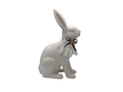 Iepuras alb cu fundita alb si negru din ceramica  