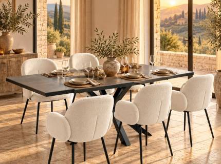 SET masa extensibila ETNA 160-200x90xH75 cm + 6 scaune SABBIA crem
