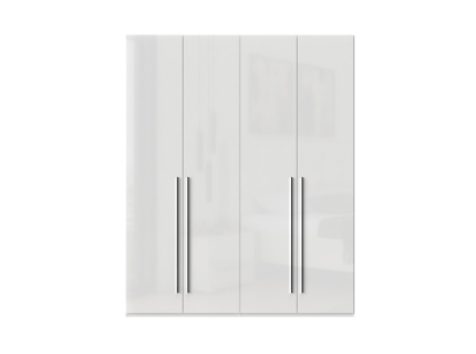 Dulap cu 4 usi cu balamale PIANO WHITE 182x224x56cm alb lucios, manere crom