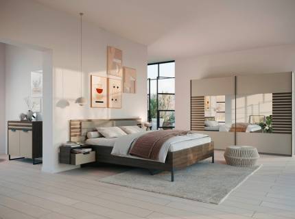 Dormitor XL BAREA champagne/ stejar